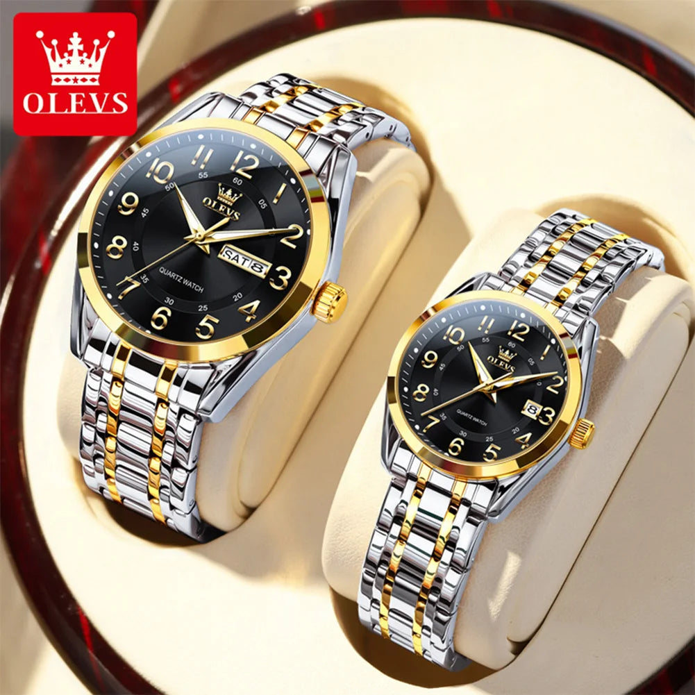OLEVS 3666 Couple Watch Luxury Brand Quartz Watch Waterproof Watch Lover Gift Night Light Classic Date Week Clock His Her Watch