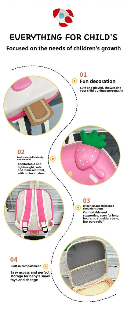Ice Cream Children's Backpack Fashion Princess Schoolbag Kindergarten Baby Shoulders Bag 3D Cute Bookbag Kids Birthday Gifts
