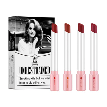 4PCS/Set Creative Cigarette Lipstick Set Matte Long Lasting Waterproof Matt Lip Stick Tube Nude Red Velvet Lip Tint Makeup