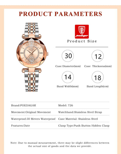 POEDAGAR Luxury Brand Women's Watches Waterproof Stainless Steel Date Ladies Wristwatch Fashion Elegant Quartz Woman Watch Reloj