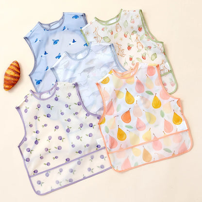 1 Pc 100%Polyester Waterproof Baby Bibs for Infant Toddler Cute Sleeveless Feeding Apron Bib Meal Burp Cloths