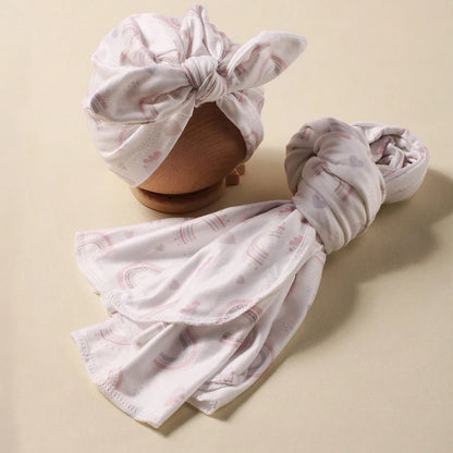 Ylsteed Newborn Receiving Photography Swaddle Blanket with Bow Turban Hat Infant Photography Props New born Photoshooting Wraps