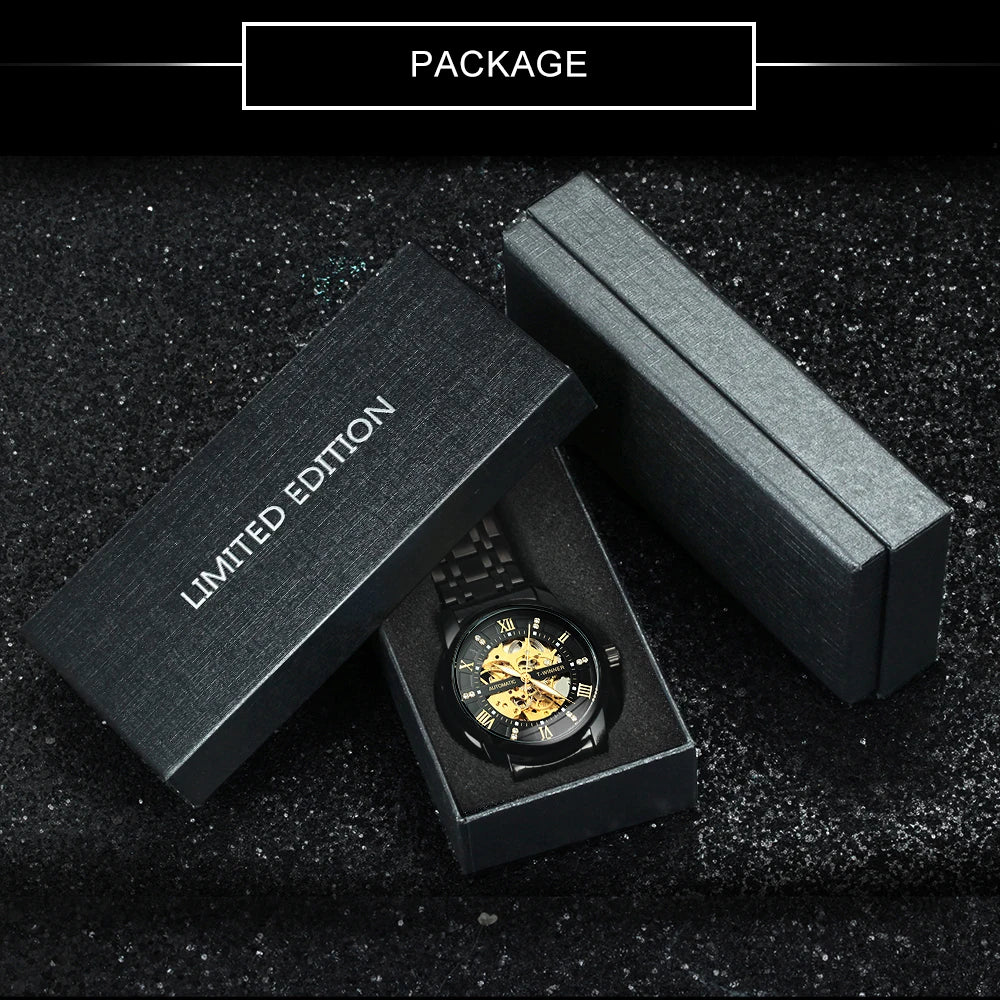 Fashion Skeleton Watch for Men Luminous Hands Iced Out Dial Stainless Steel Strap Business Classic Automatic Mechanical Watches
