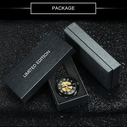 Fashion Skeleton Watch for Men Luminous Hands Iced Out Dial Stainless Steel Strap Business Classic Automatic Mechanical Watches