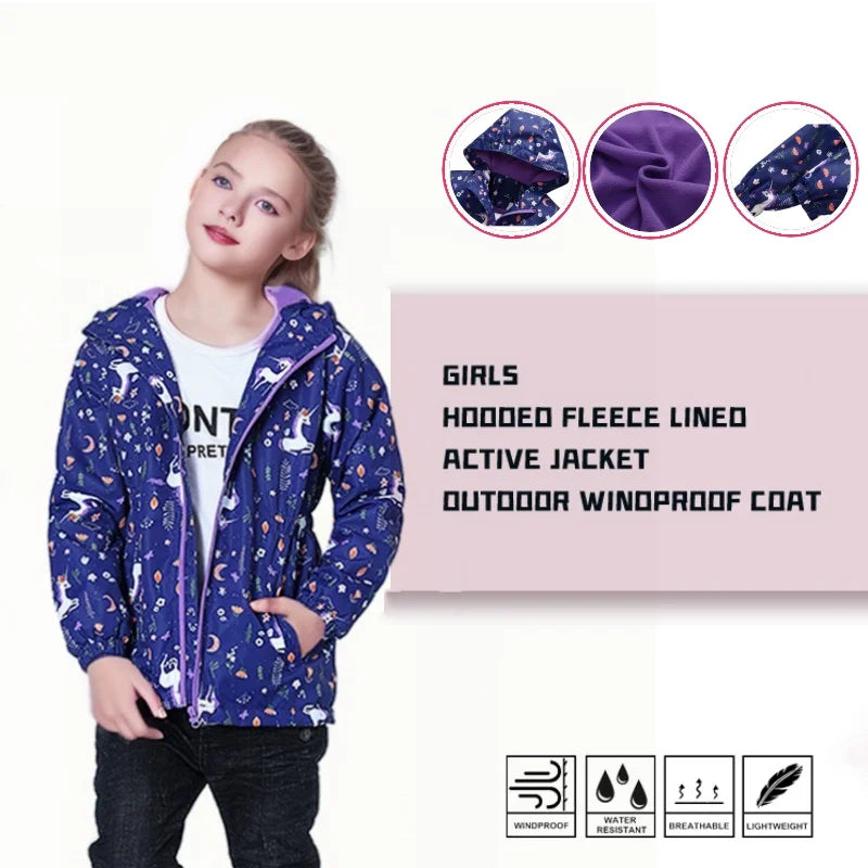 Dubbped Girl Polar Fleece Waterproof Jacket Spring Autumn Children Coats Sport Casual Kids Jackets Double-deck Windproof Jackets