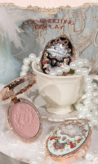 Flower Knows Strawberry Rococo Embossed Blush Fine Powder Makeup Smooth Long Lasting Blusher Waterproof Blush Maquiagem