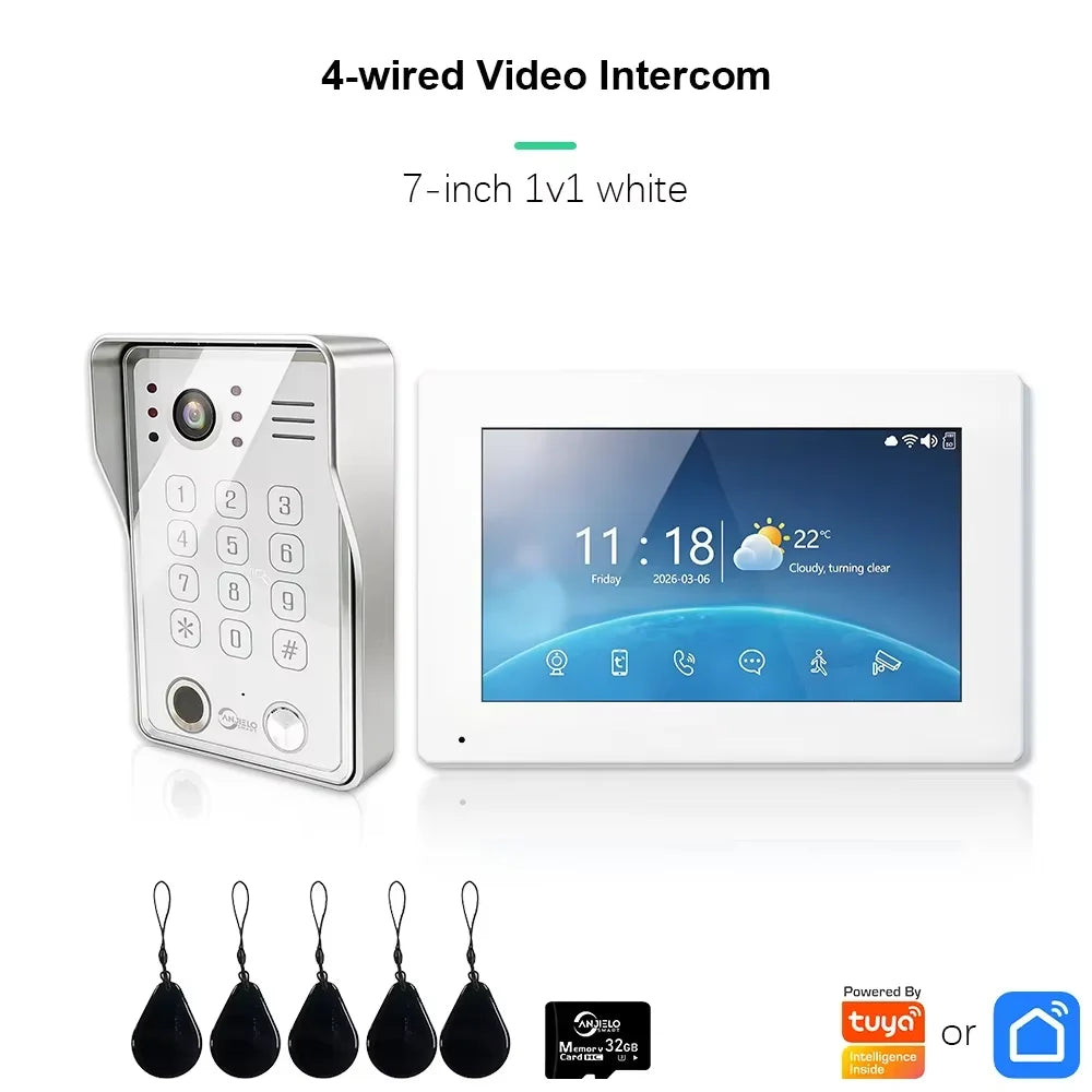 ANJIELO Tuya WiFi 5-in-1 Fingerprint Unlocking Video Intercom System, Suitable For Homes, With 1080P HD Security Protection