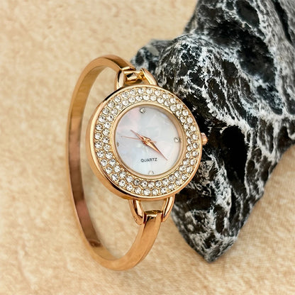 Diamond-Embellished Round-Head Bracelet Watch for Women with Light Luxe Charm