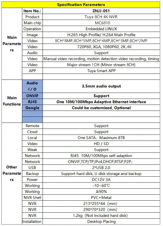 SmartCnet 4K 8MP 8CH Tuya Smart Onvif H.265 Video Surveillance NVR Recorder P2P Motion Detect Recorder for IP Camera CCTV System
