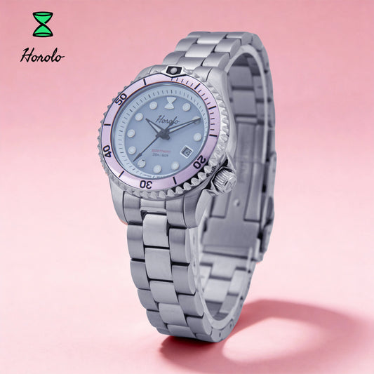 Horolo 30mm Women's Watches Japan Solar Movement Luminous Water Resistant Sapphire Stainless Steel Luxury Watch Gift For Wife