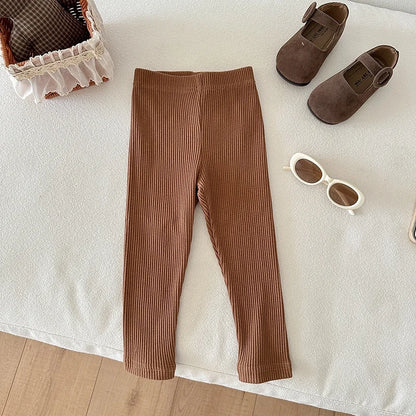 Children's Solid Color Leggings Cotton Ribbed Toddler Pants Versatile Inner Outer Wear Gender Neutral Kids Trousers