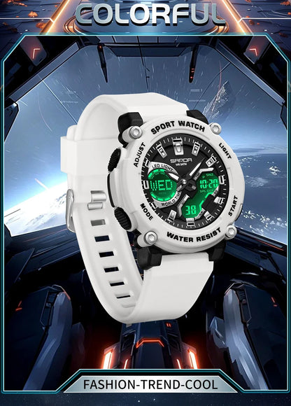 SANDA Outdoor Men's Electronic Wristwatch Large Dial Multifunctional Waterproof Luminous Alarm Military Sports Watch