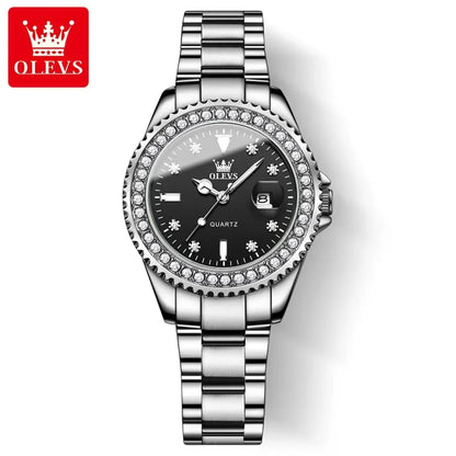 OLEVS 9945 Luxury Diamond Stainless Steel Quartz Watch for Women Elegant Ladies Waterproof Sport Women's Wristwatch Reloj Mujer