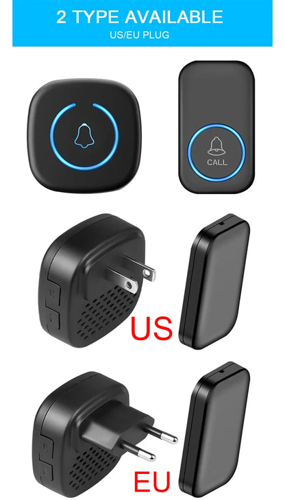 Wireless Doorbell IP44 Waterproof Smart Home Welcome Door Bell 300M Range 60Songs Intelligent Home Chime Bell Kit US/EU Plug