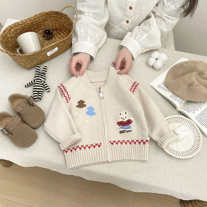 Baby Sweater Early Spring Korean Style Fashion Knitted Cardigan Spring and Autumn Girls' Cartoon Cute Sweater Versatile