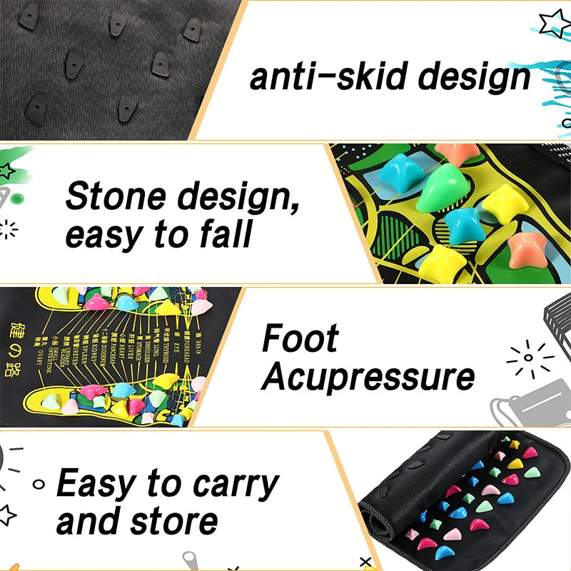 Foot Massage Mat Reflexology Walk Stone Road Acupressure Acupoint Mat For Long Sitting, Elderly & Students