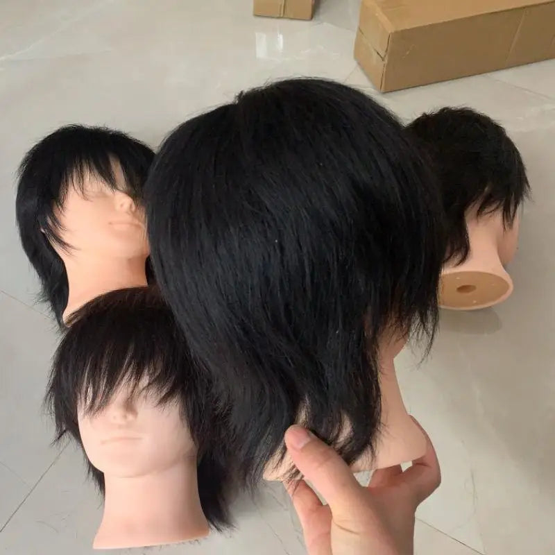 New Real Human Hair Mannequin Head Short Black Hair Perfect For Barber Training Practice Beauty Styling Tool