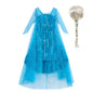 Girl Stunning Princess Maxi Dress All Body Sequin Covered Blue Train Sparkly Tulle Costume Snow Queen Party Elsa Cosplay Outfit