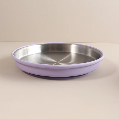 Simple design Stainless Steel Baby Plate with Silicone Suction,  Large Double Layer Dinner Plate for Toddlers