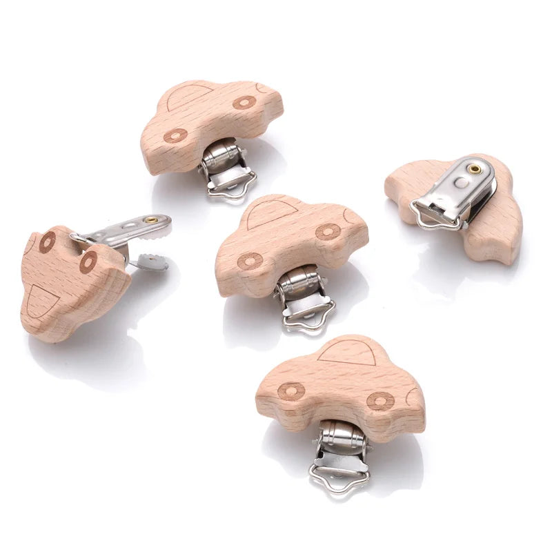 1Pcs Printing Animal Dummy Clip Beech Wood Nipple Clip For Teether Chewing Toys Accessory DIY Anti-Drop Baby Pacifier Chain