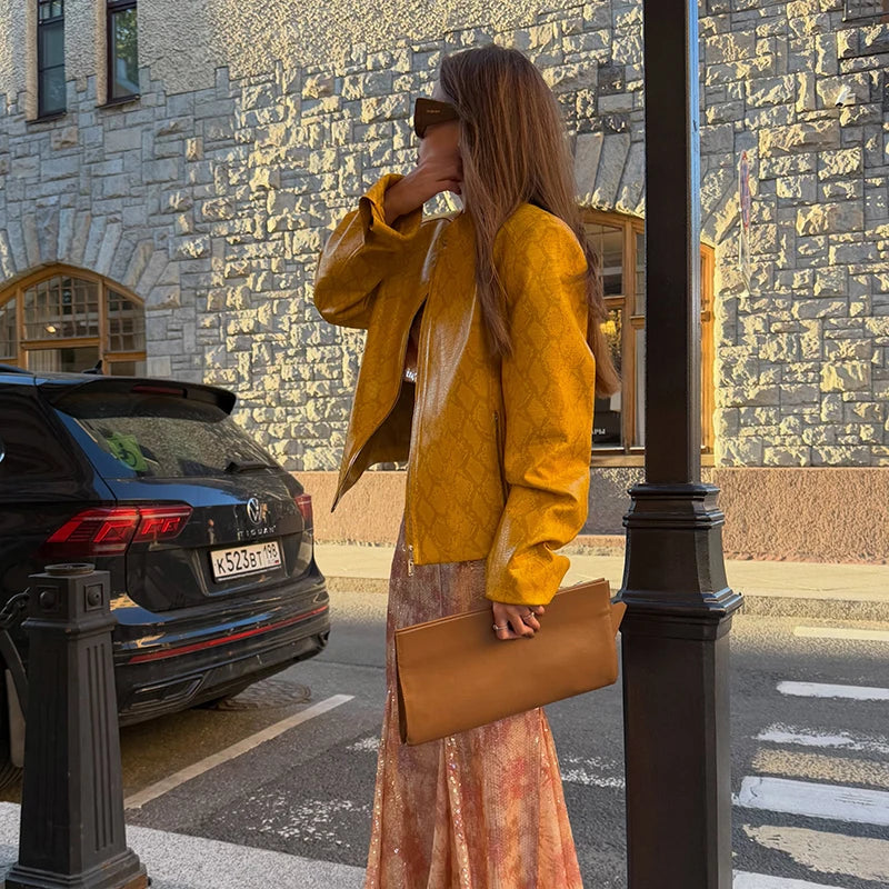 Street Pu Leather Women Jacket Elegant Long Sleeve Zippers Stand Collar Female Outwear 2026 Autumn Winter Chic Lady Coat