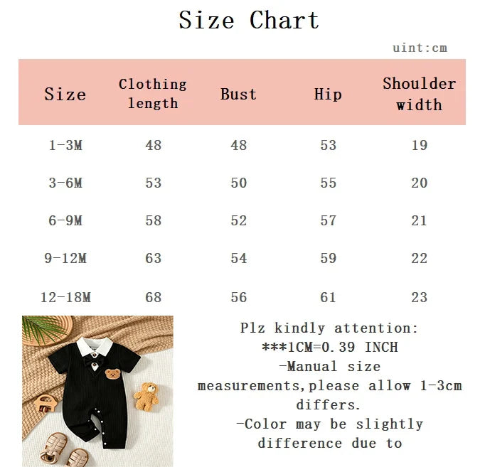Baby Boy Jumpsuit Lapel Collar and Short Sleeves Suitable for 0-18 Months Baby Boys' Birthday Parties Little Gentleman Jumpsuits