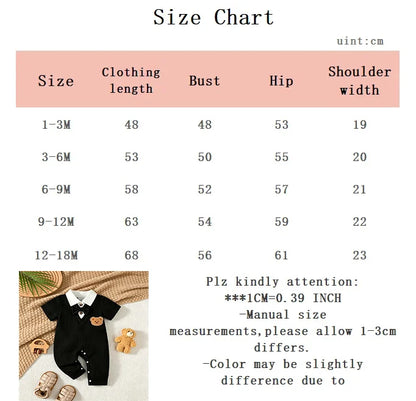 Baby Boy Jumpsuit Lapel Collar and Short Sleeves Suitable for 0-18 Months Baby Boys' Birthday Parties Little Gentleman Jumpsuits