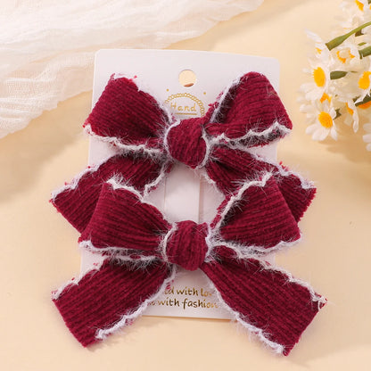 2pcs Knitting Wool Bow Barrettes Striped Lace Bow Hair Clip For Girl Baby Autumn Decor Hair Accessories Kid Party Wear Hairpin