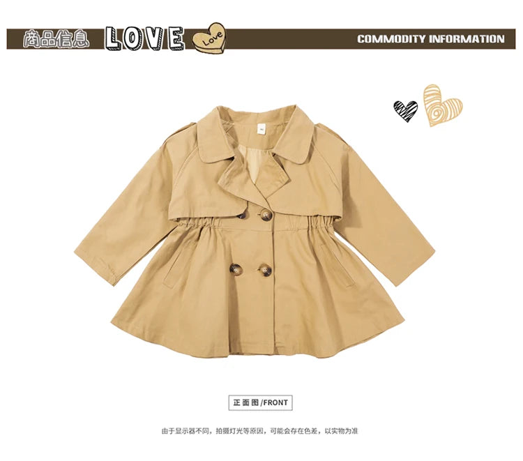 England Style Spring Autumn Cotton Girl Toddler Trench kids Windbreaker Fashion Little Girl Double Breasted Jacket Outfits