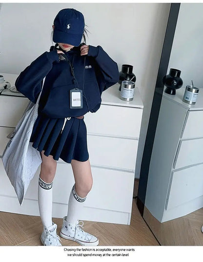 Girls Autumn Casual Outfit Set Two-Piece Long-Sleeve Top + Short Skirt Set Children's  Clothing Set Suitable for Girls Aged 7-17