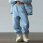 Stripe Women's Padded Cotton Coats Pant Suit Hooded Zipper Puffer Coat Loose Thick Pants 2026 Fashion Lady Autumn Winter Ski Set