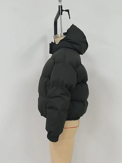 Casual Leopard Pattern Hooded Padded Coat Waterproof Fabric Zipper Long Sleeve Black Jacket Autumn Winter New Fashion Outerwear