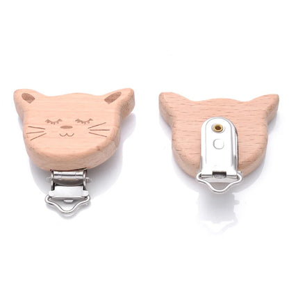 1Pcs Printing Animal Dummy Clip Beech Wood Nipple Clip For Teether Chewing Toys Accessory DIY Anti-Drop Baby Pacifier Chain