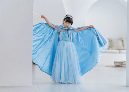 Elsa Cosplay Costume Kids Layers Deluxe Ball Gown Princess Dresses Aurora Christmas Wedding Evening Dress Girls Princess Dresses