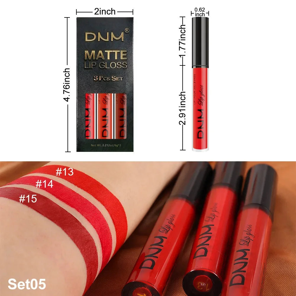 DNM 3PCS Liquid Lipstick Sets Waterproof Matte Black Blue Purple Blue Sexy Lip Gloss Long Lasting Nude Lip Tint Stain Makeup Kit