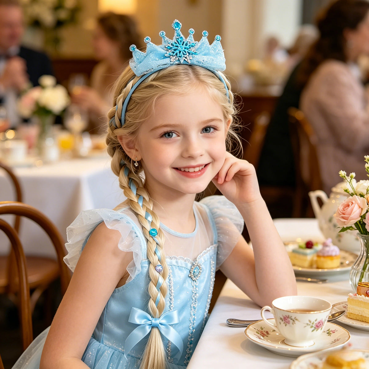 Girls Pink Blue Purple Flower Weaving Braid Headband Kids Princess Dress Up Hair Accessories Aurora Elsa Sofia Rapunzel Wig