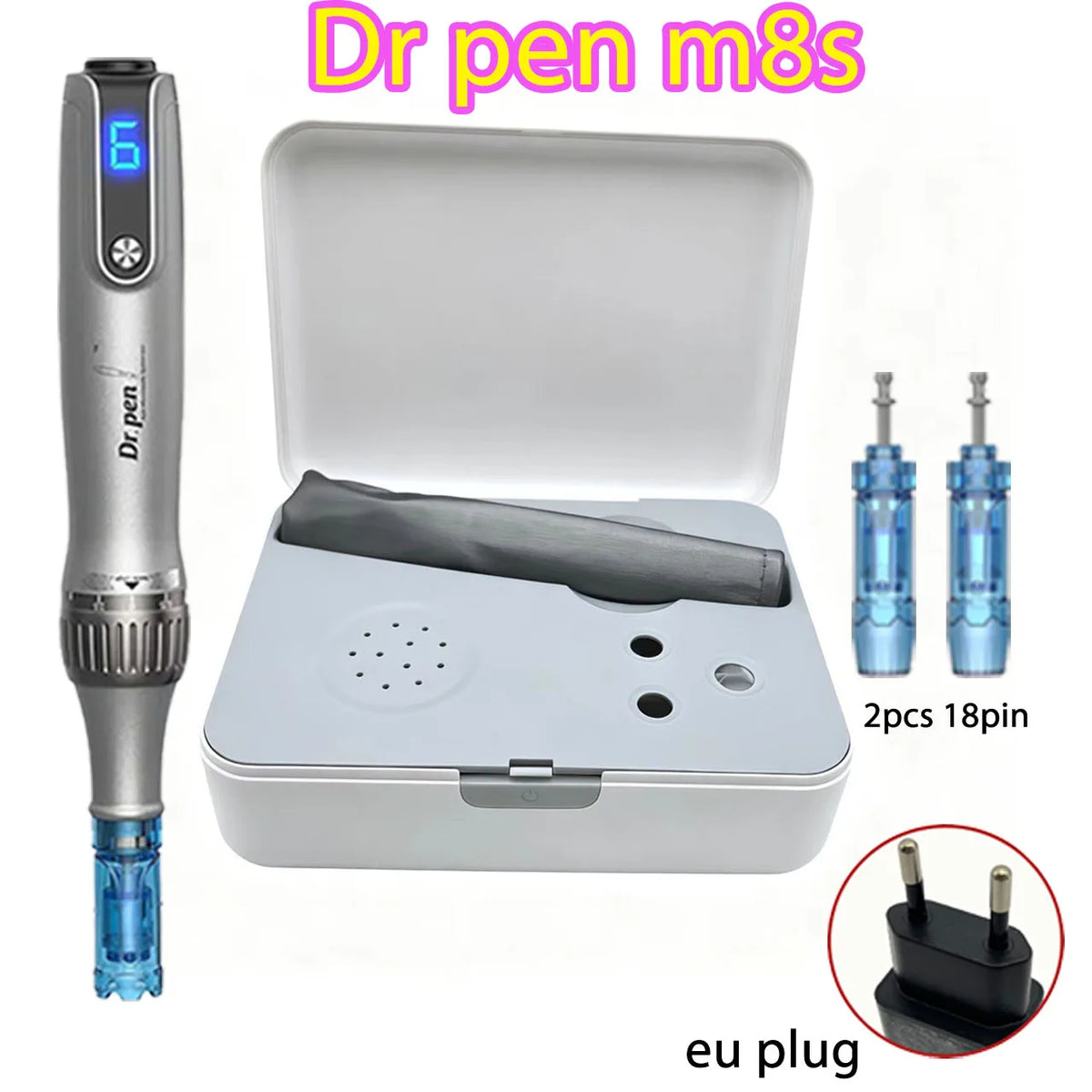 Dr Pen M8S Microneedling Pen Wireless Dermapen Beauty Machine with 2pcs Replacement Cartridges needle length 0.25mm