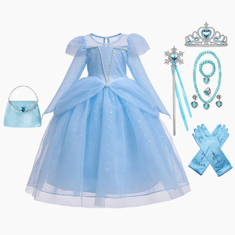 Elsa Cosplay Costume Kids Layers Deluxe Ball Gown Princess Dresses Aurora Christmas Wedding Evening Dress Girls Princess Dresses
