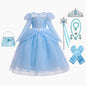 Elsa Cosplay Costume Kids Layers Deluxe Ball Gown Princess Dresses Aurora Christmas Wedding Evening Dress Girls Princess Dresses