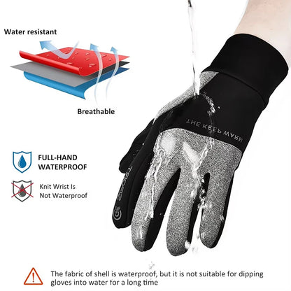 Men Winter Outdoor Warm Full Finger Gloves Waterproof Anti-Slip Touch Screen Compatible Cycling Sports Gloves Thickened Warm