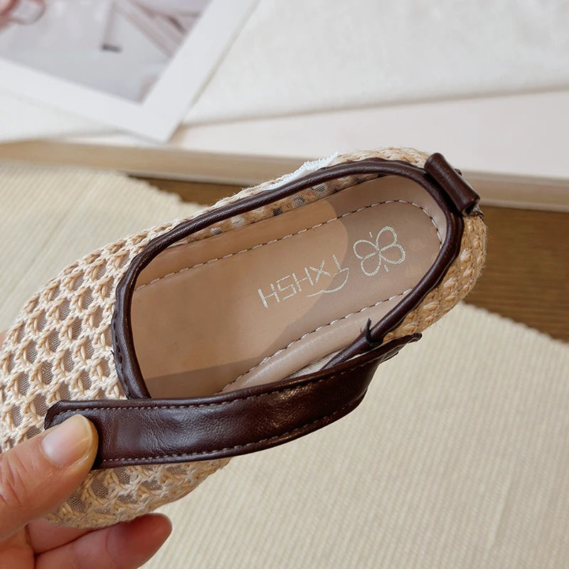 Spring Girl's Casual Shoes Mesh Hook-loop Chic Daily Kid's Flat Shoe Solid Colors Anti-slip Breathable Light Comfy Children Shoe