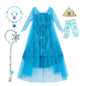 Girl Stunning Princess Maxi Dress All Body Sequin Covered Blue Train Sparkly Tulle Costume Snow Queen Party Elsa Cosplay Outfit