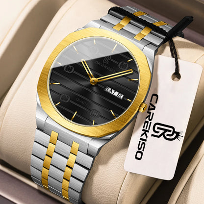 CAREKISO Luxury Fashion Men Clock Waterproof Week Date Casual Man Wristwatch Stainless Steel Quartz Business Men's Watches Reloj
