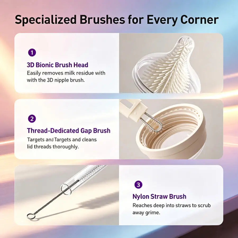 Avent W67 Bottle Brush Cleaning Set of 10 Magnetic Suction Silicone Brush Head for Washing Draining Without Damaging The Bottle