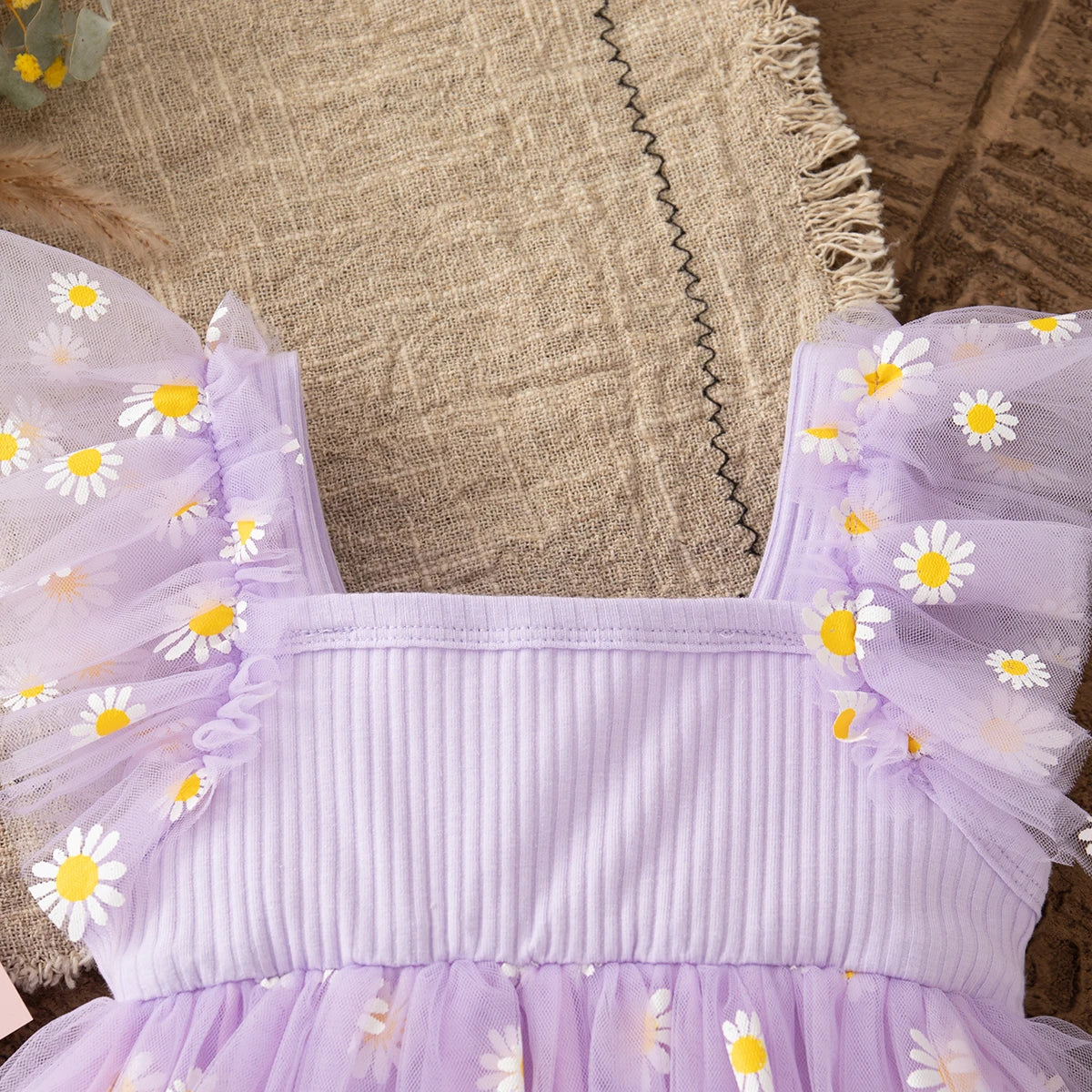 Baby Girl Dress Fashion Daisy Print Mesh Princess Dress Soft Comfortable Baby Outing Dress Girl Pink Birthday Gift