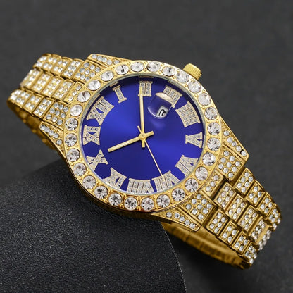 2-Piece Men's Luxury Watch Set - Classic Minimalist Large Dial Casual Versatile Quartz Watch Golden & Silvery Combination Set