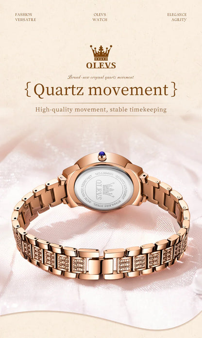 OLEVS 9943 Luxury Diamond Watch for Women Starry Sky Dial Elegant Stainless Steel Waterproof Luminous Quartz Wristwatch Ladies