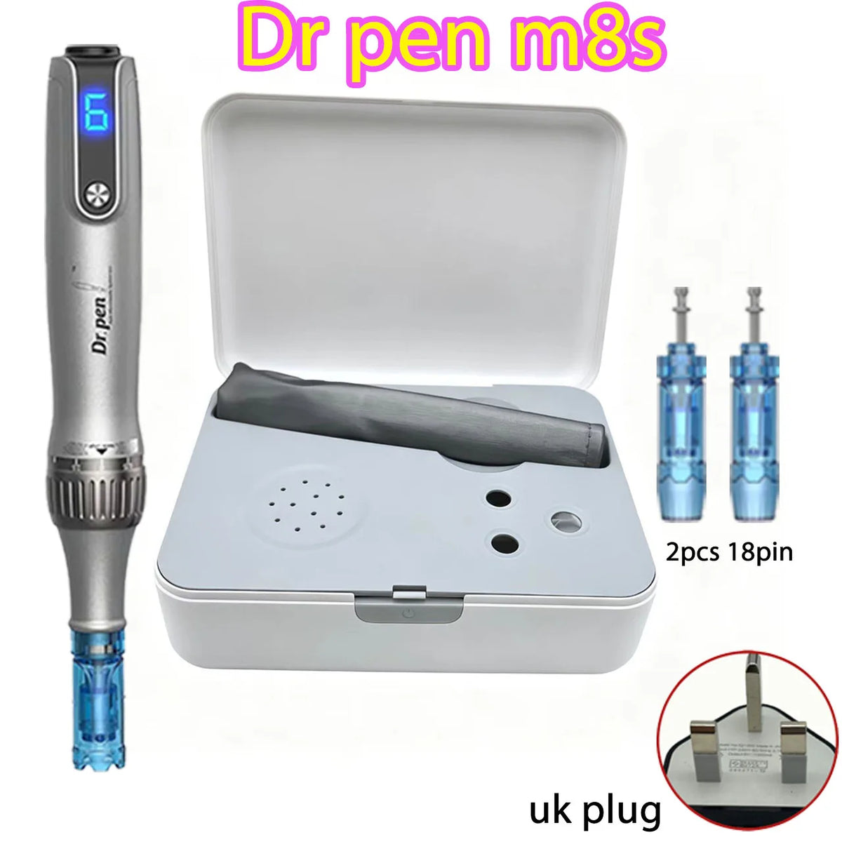 Dr Pen M8S Microneedling Pen Wireless Dermapen Beauty Machine with 2pcs Replacement Cartridges needle length 0.25mm