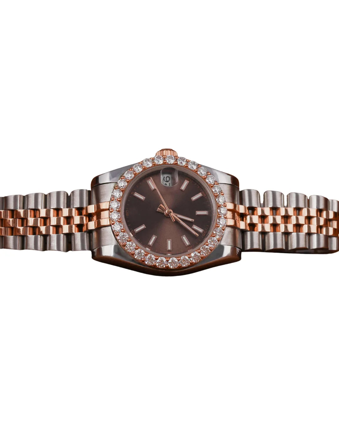 Best Quality Daily Strong Use Moissanite Stainless Steel Watch Brown Dial Ready For Stock Quartz Watches For Unisex