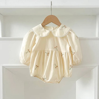 Spring 0-24M Baby Girl Clothing Toddler Baby Girl Romper Embroidery Flower Dots Cotton Romper White Infant Baby Girls Jumpsuit